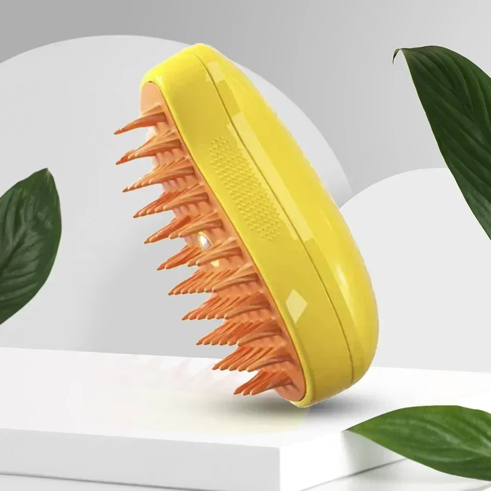 Yellow steam brush for cats - pain-free detangling