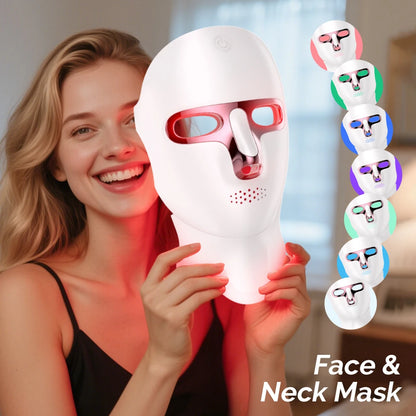LED Face Mask Light Therapy - Woman Using Wireless Photon Treatment