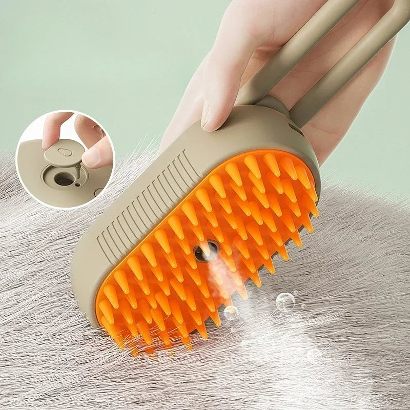 Pet steam brush massage technique demonstration