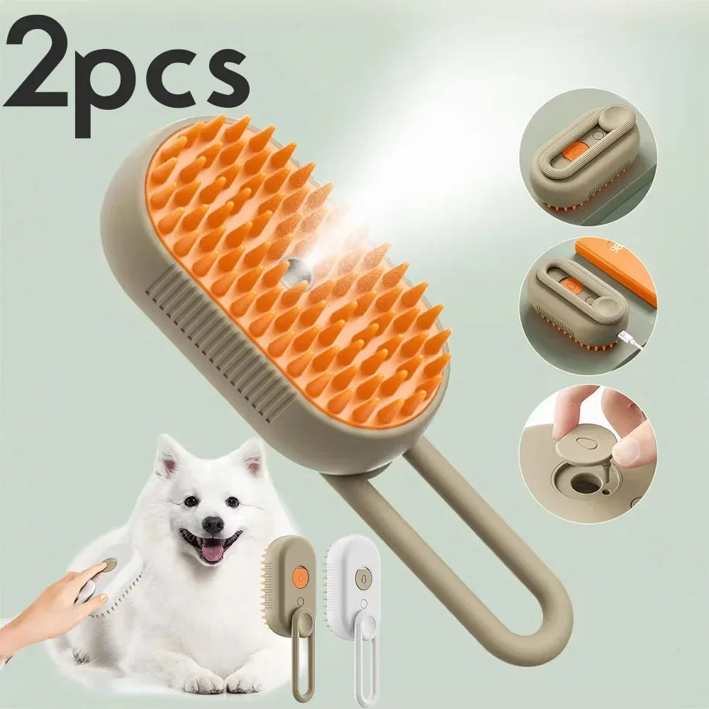 3-in-1 steam brush for dogs and cats - professional pet grooming tool set