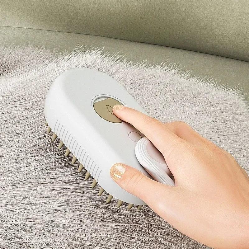 Pet steam brush in use - gentle grooming demonstration