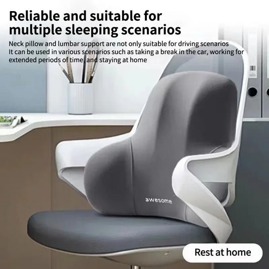 Memory foam lumbar support cushion in use on office chair