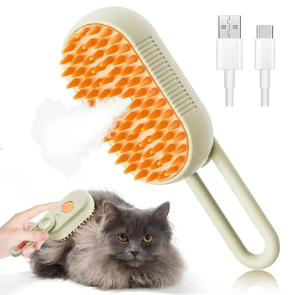 Cat enjoying steam brush grooming session