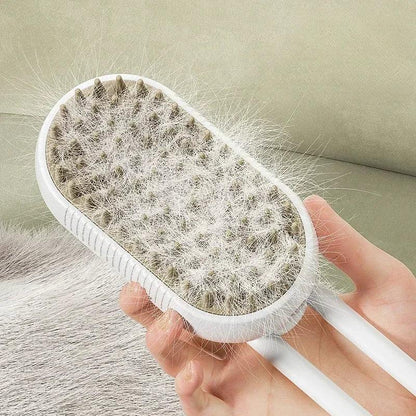 White steam brush with soft bristles for sensitive pets